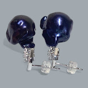 Baroque Giant 13.5x17.5mm Keshi Navy Black Blue Pearl Dangle Earrings