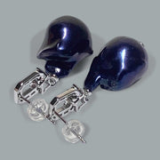 Baroque Giant 13.5x17.5mm Keshi Navy Black Blue Pearl Dangle Earrings