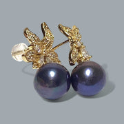 Round 10 - 10.5mm Edison Purple Black Blue Pearl Dangle Earrings