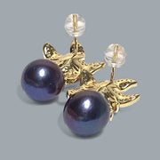 Round 10 - 10.5mm Edison Purple Black Blue Pearl Dangle Earrings