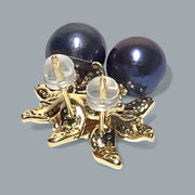 Round 10 - 10.5mm Edison Purple Black Blue Pearl Dangle Earrings