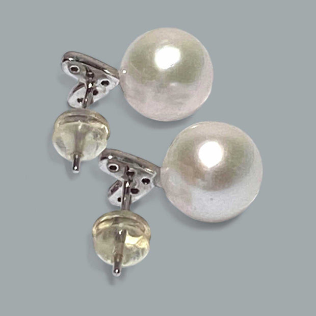 Fabulous 9-9.5mm White Edison Round Cultured Pearl Heart Stud Earrings