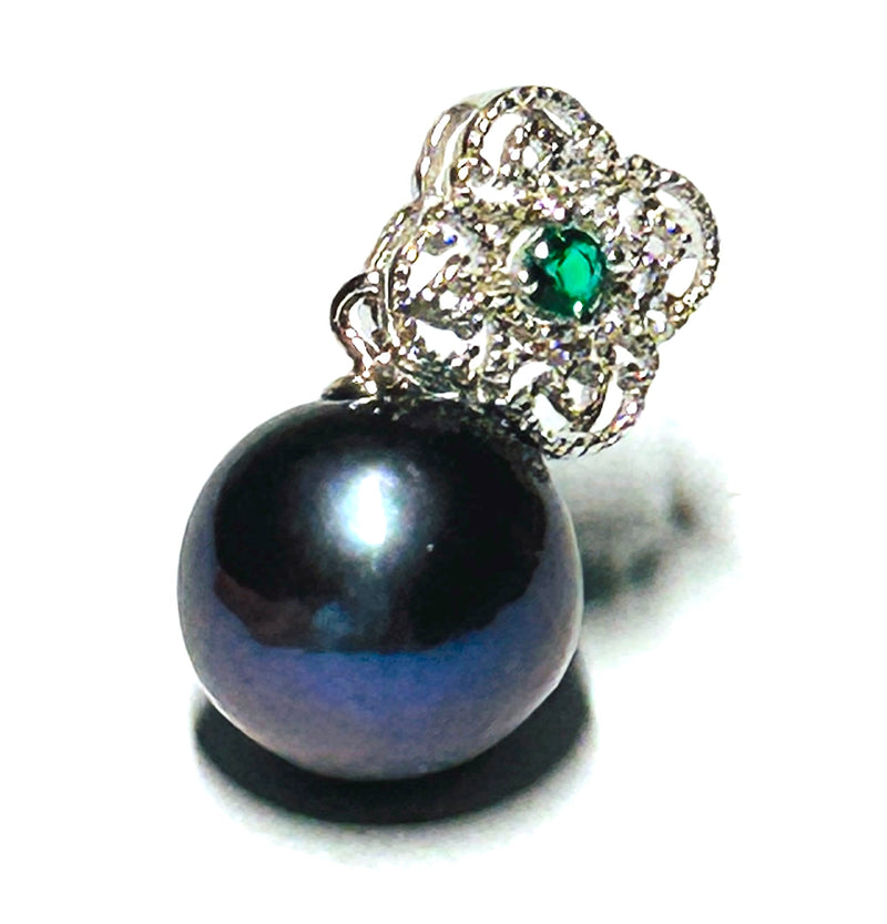 5A Round 11.5mm Peacock Black Blue Edison Cultured Pearl Pendant
