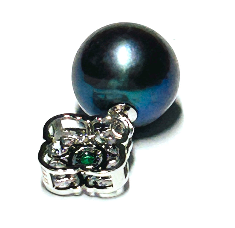 5A Round 11.5mm Peacock Black Blue Edison Cultured Pearl Pendant