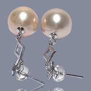 5A 11.5mm Natural Peach Gold Edison Round Pearl Dangle Earrings