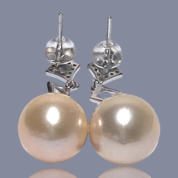 5A 11.5mm Natural Peach Gold Edison Round Pearl Dangle Earrings