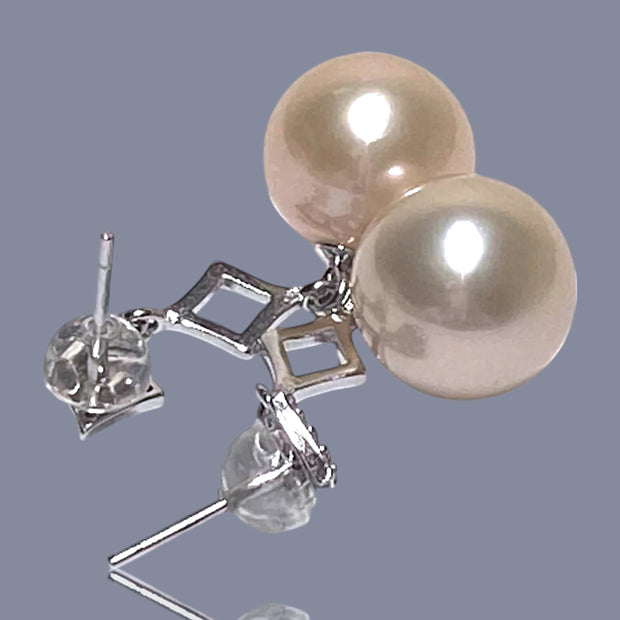 5A 11.5mm Natural Peach Gold Edison Round Pearl Dangle Earrings