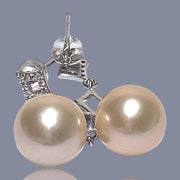 5A 11.5mm Natural Peach Gold Edison Round Pearl Dangle Earrings