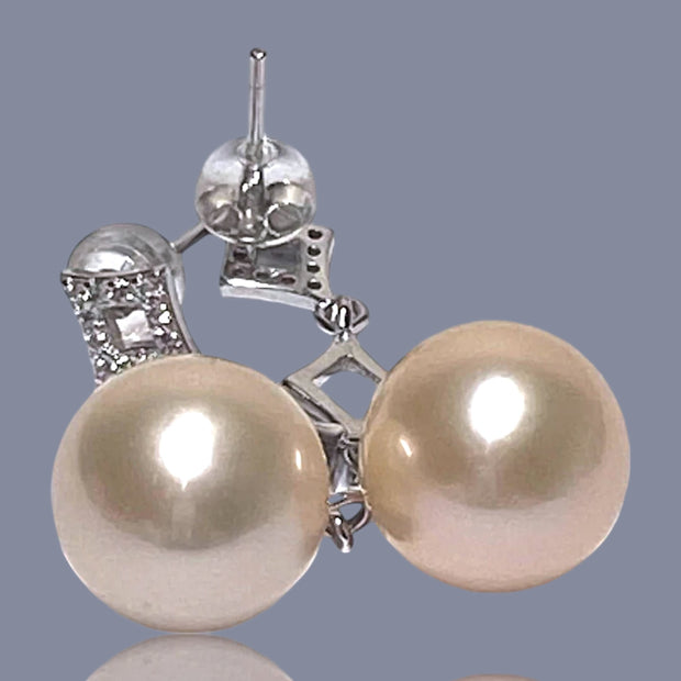 5A 11.5mm Natural Peach Gold Edison Round Pearl Dangle Earrings