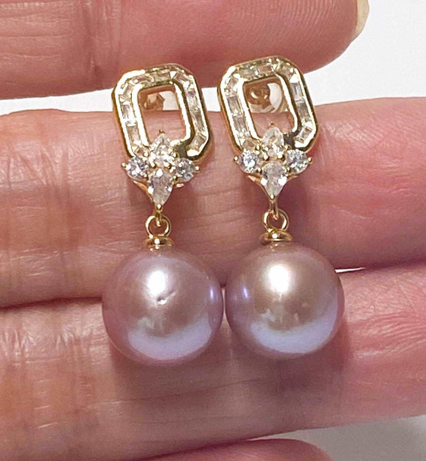 Best Gift 10 - 10.5mm Edison Lavender Purple Round Pearl Dangle Earrings