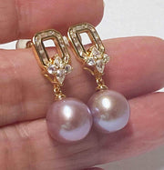 Best Gift 10 - 10.5mm Edison Lavender Purple Round Pearl Dangle Earrings