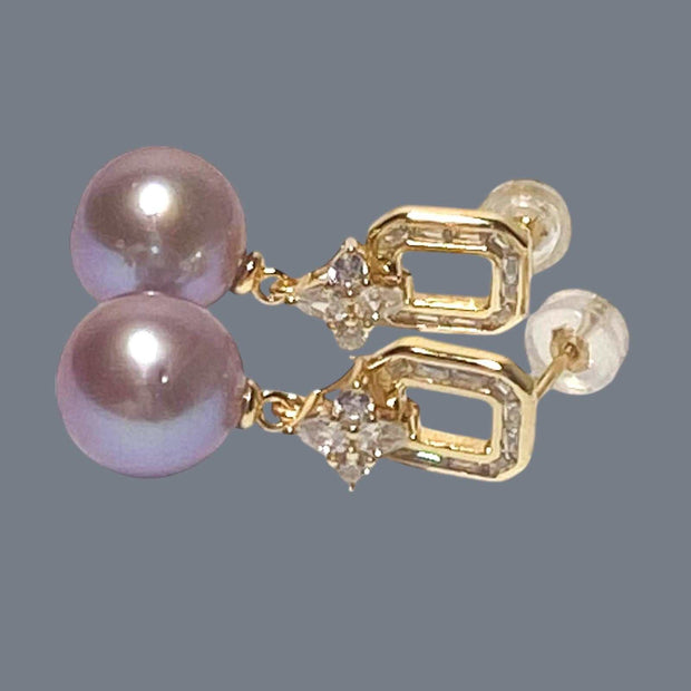 Best Gift 10 - 10.5mm Edison Lavender Purple Round Pearl Dangle Earrings