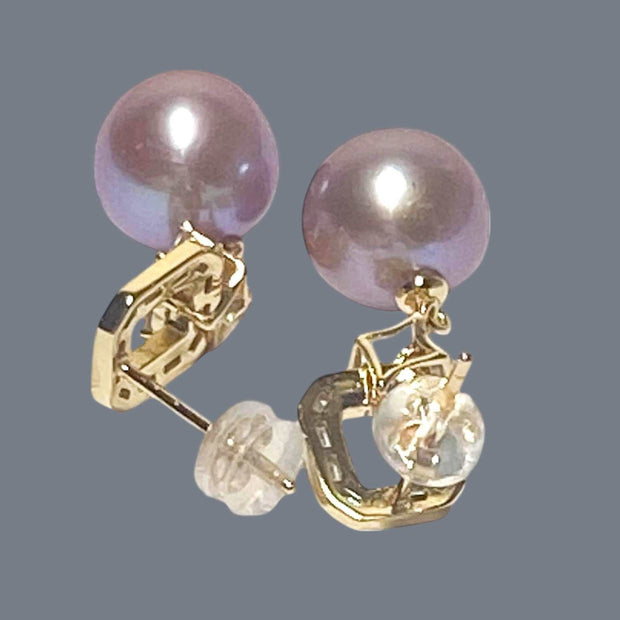 Best Gift 10 - 10.5mm Edison Lavender Purple Round Pearl Dangle Earrings