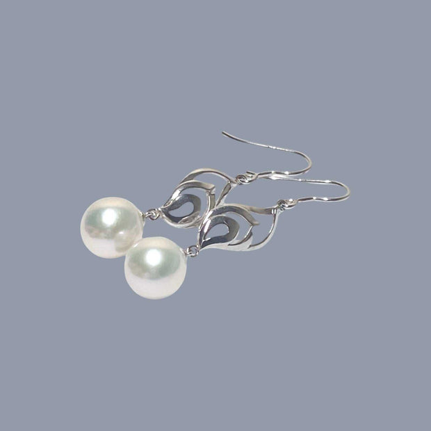 Dazzling White 10.5mm Round Edison Pearl Dangle Hook Earrings