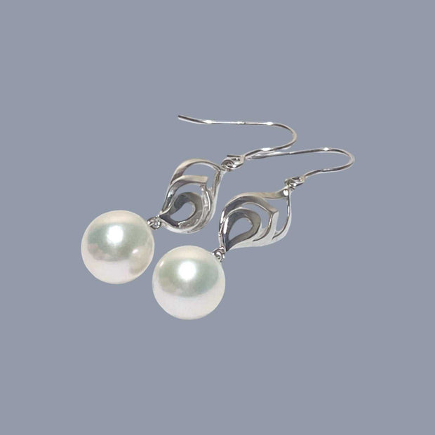 Dazzling White 10.5mm Round Edison Pearl Dangle Hook Earrings