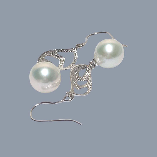 Dazzling White 10.5mm Round Edison Pearl Dangle Hook Earrings