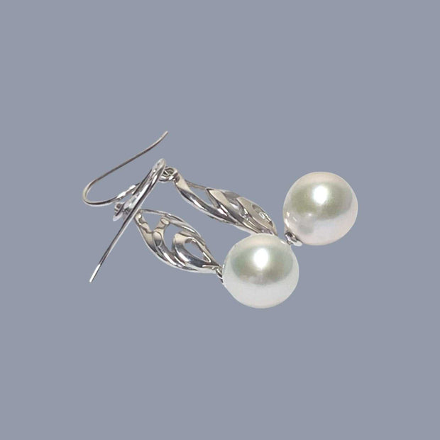 Dazzling White 10.5mm Round Edison Pearl Dangle Hook Earrings