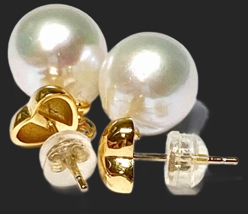 Heart 10 x 11mm White Round Edison Cultured Pearl Dangle Earrings