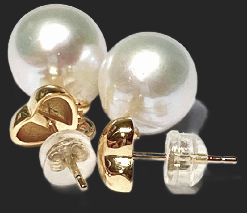 Heart 10 x 11mm White Round Edison Cultured Pearl Dangle Earrings