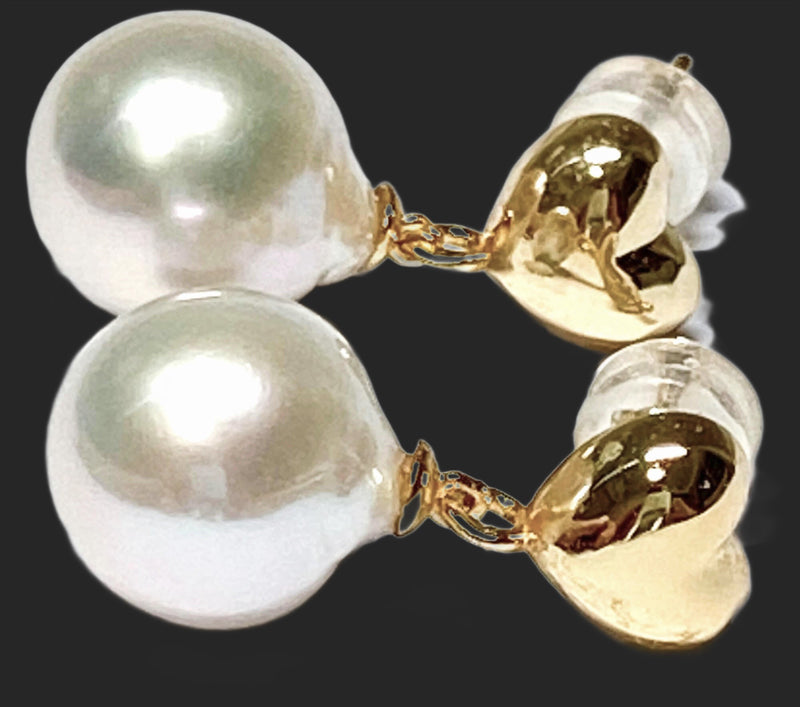 Heart 10 x 11mm White Round Edison Cultured Pearl Dangle Earrings