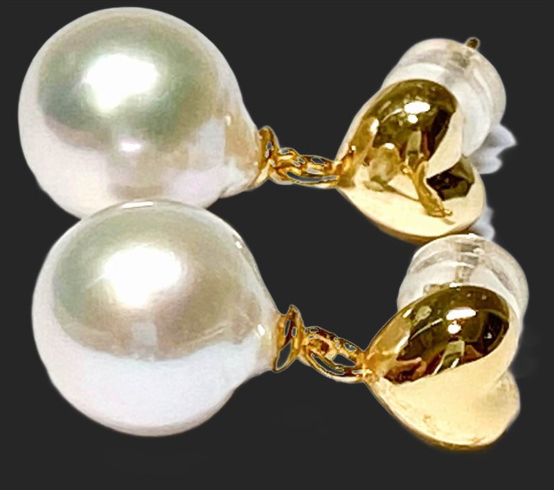 Heart 10 x 11mm White Round Edison Cultured Pearl Dangle Earrings
