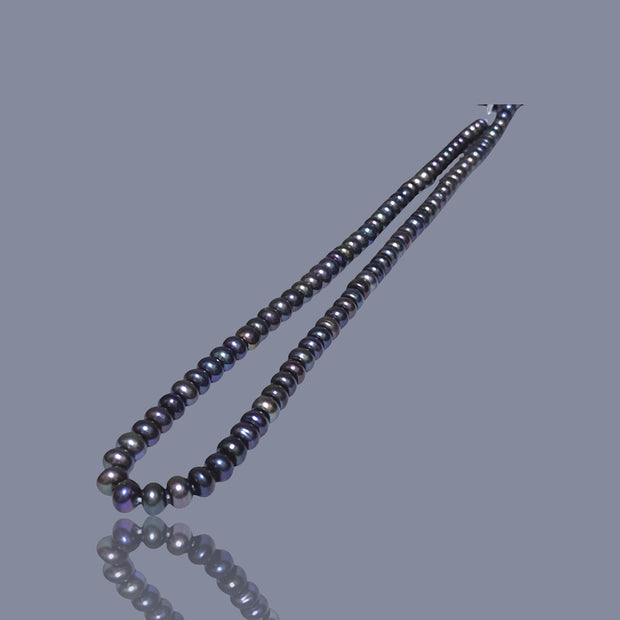 Delicate 6 - 6.3mm Peacock Black Blue Cultured Oval Pearl 16" Strand