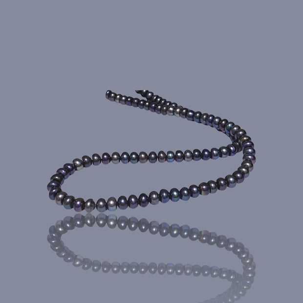 Delicate 6 - 6.3mm Peacock Black Blue Cultured Oval Pearl 16" Strand