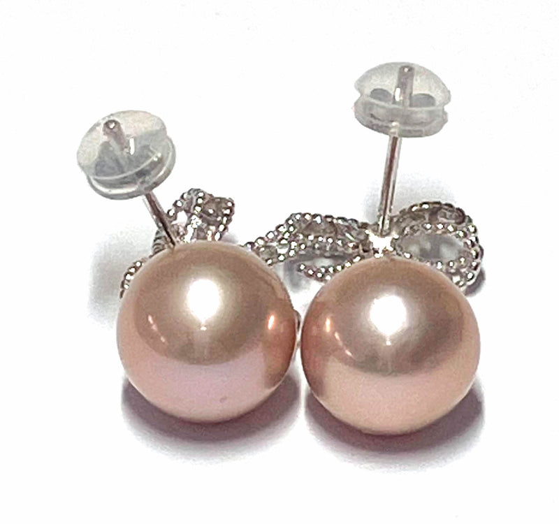 5A Quality 10 - 10.5mm Purple Pink Round Edison Cultured Pearl Earrings