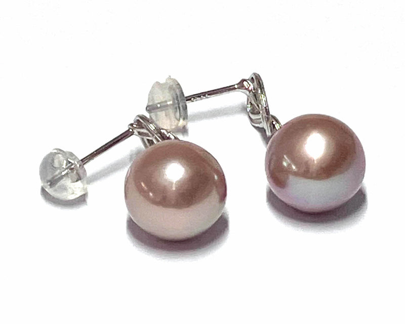 Stunning 10 - 10.5mm Lavender Pink Round Edison Cultured Pearl Earrings