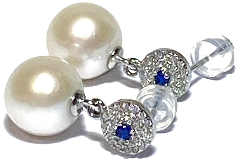 Stunning 9.5-10mm Cream White Round Edison Pearl Dangle Earrings