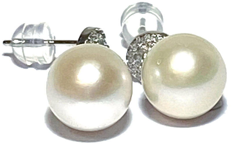 Stunning 9.5-10mm Cream White Round Edison Pearl Dangle Earrings