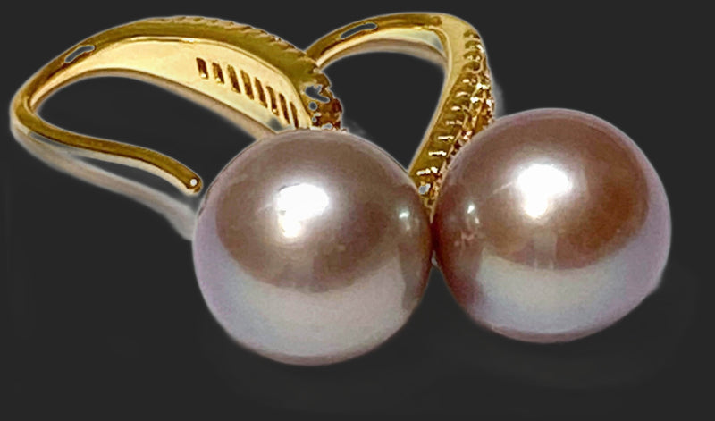 Fabulous 5A 10.5mm Edison Purple Brown Cultured Pearl Dangle Earrings