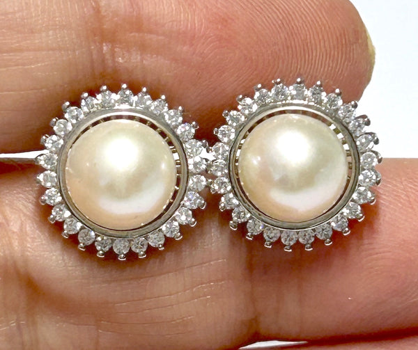 Classic White Round 9.5 - 10mm Edison Cultured Pearl Stud Earrings