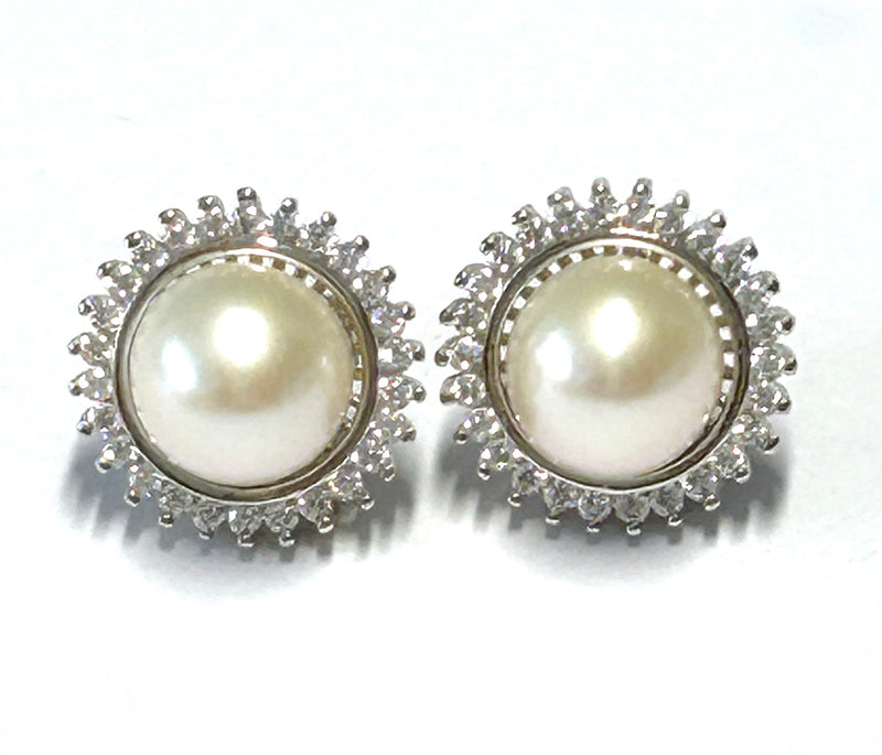 Classic White Round 9.5 - 10mm Edison Cultured Pearl Stud Earrings