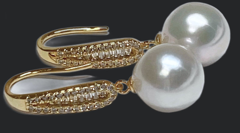 Charming 10.5mm White Round Edison Cultured Pearl Dangle Earrings