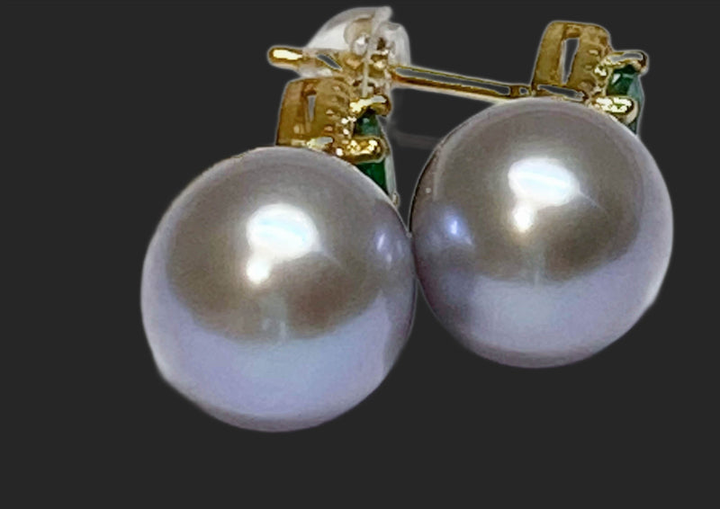 Excellent Luster 10 x 11.5mm Natural Silver Blue Gray 5A Pearl Earrings