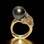 Cocktail Natural Peacock Black 12.2mm Round Tahitian Pearl Ring Size 6