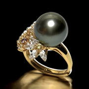 Cocktail Natural Peacock Black 12.2mm Round Tahitian Pearl Ring Size 6