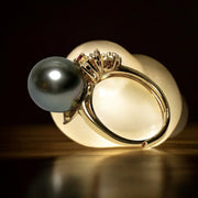 Cocktail Natural Peacock Black 12.2mm Round Tahitian Pearl Ring Size 6