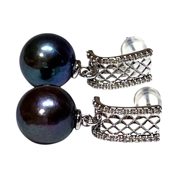 Fantastic 11-11.5mm Edison Purple Black Blue Round 5A Pearl Earrings – Exquisite Luxury Jewelry