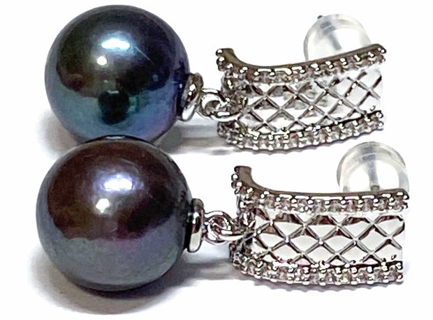 Fantastic 11-11.5mm Edison Purple Black Blue Round 5A Pearl Earrings – Exquisite Luxury Jewelry