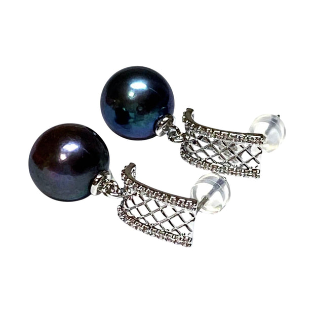 Fantastic 11-11.5mm Edison Purple Black Blue Round 5A Pearl Earrings – Exquisite Luxury Jewelry