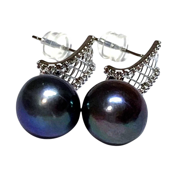 Fantastic 11-11.5mm Edison Purple Black Blue Round 5A Pearl Earrings – Exquisite Luxury Jewelry