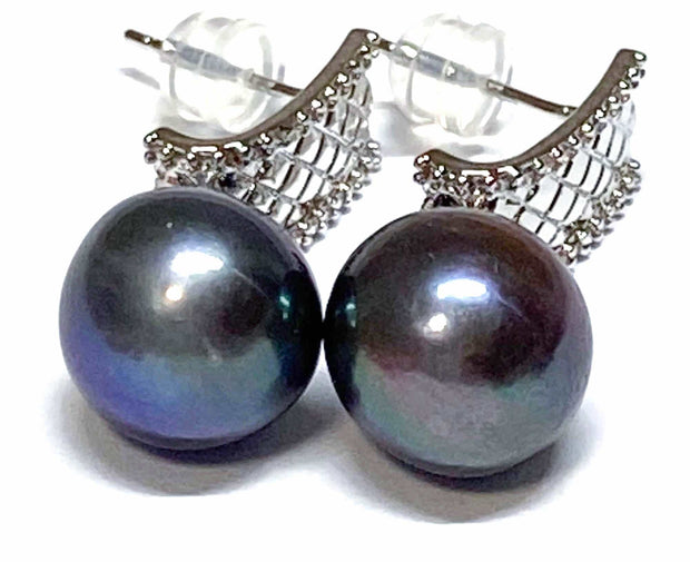 Fantastic 11-11.5mm Edison Purple Black Blue Round 5A Pearl Earrings – Exquisite Luxury Jewelry