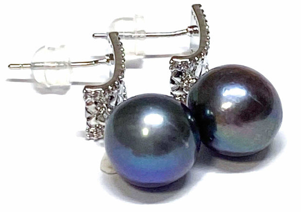 Fantastic 11-11.5mm Edison Purple Black Blue Round 5A Pearl Earrings – Exquisite Luxury Jewelry