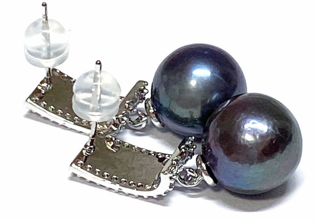 Fantastic 11-11.5mm Edison Purple Black Blue Round 5A Pearl Earrings – Exquisite Luxury Jewelry