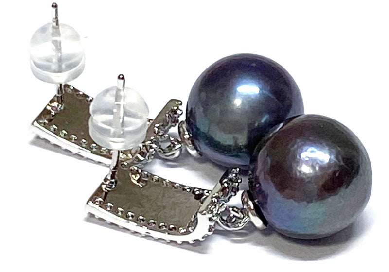 Fantastic 11 - 11.5mm Edison Purple Black Blue Round 5A Pearl Earrings