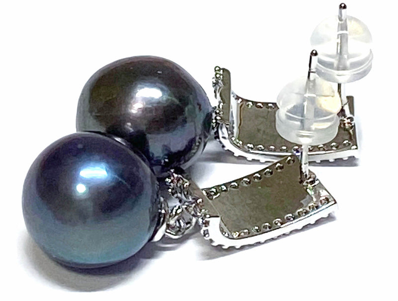 Fantastic 11 - 11.5mm Edison Purple Black Blue Round 5A Pearl Earrings