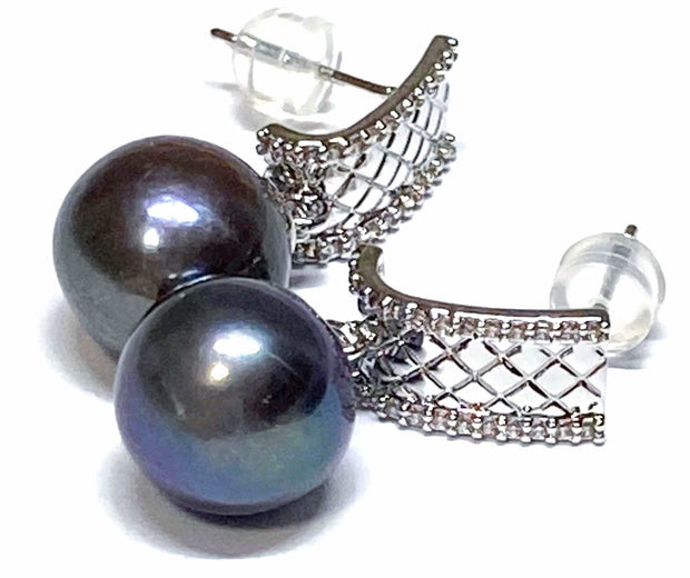 Fantastic 11-11.5mm Edison Purple Black Blue Round 5A Pearl Earrings – Exquisite Luxury Jewelry