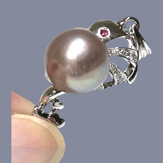 5A 10mm Edison Rich Purple Pink Round Cultured Pearl Vintage Pendant